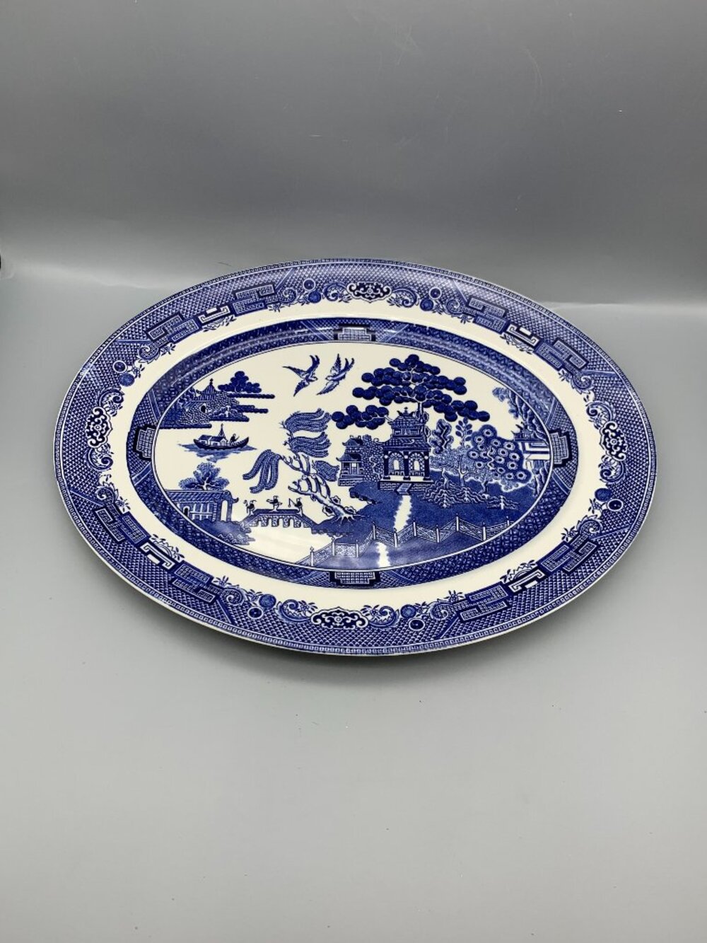 Johnson Brothers 14" Blue & White Oval Blue Willow Serving Platter